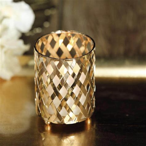 2 Pack 4 Metal Gold Candle Holder Set Criss Cross Design Votive