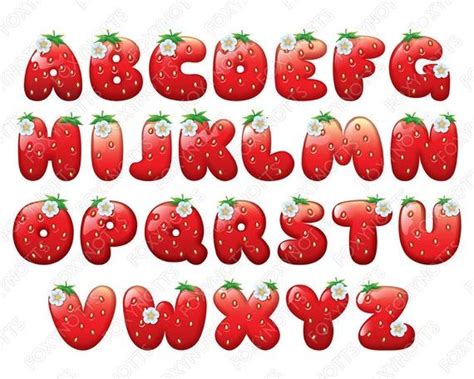 Strawberry Alphabet Clip Art Font Digital Download Clipart Fruit