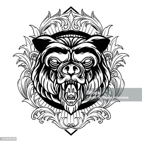 Angry Bear Frame Ornate Silhouette Stock Illustration Download Image