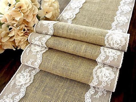 Wedding Table Runner With White Lace Rustic Chic Wedding Tablecloth