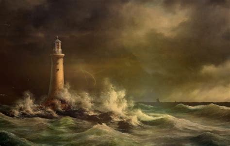 Wallpaper Sea Figure Lighthouse Storm Art Art Storm Sea