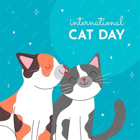 Premium Vector Flat International Cat Day Illustration With Cats Licking Each Other
