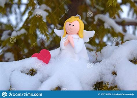 An Angel On A Snow Covered Christmas Tree Stock Photo Image Of Year