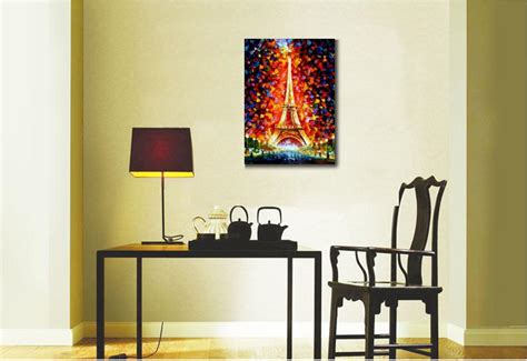 Contemporary Art Paris Eifel Tower Lighted Knife Oil Painting Canvas