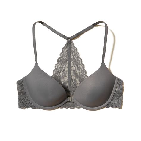 Hollister Push Up Plunge Lace Racerback Bra In Grey Gray Lyst
