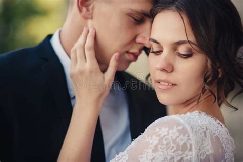Young Wedding Couple Enjoying Romantic Moments Wedding Day Stock Image