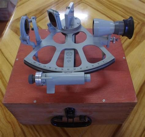 freiberger drum sextant with box and manual nautical equipment