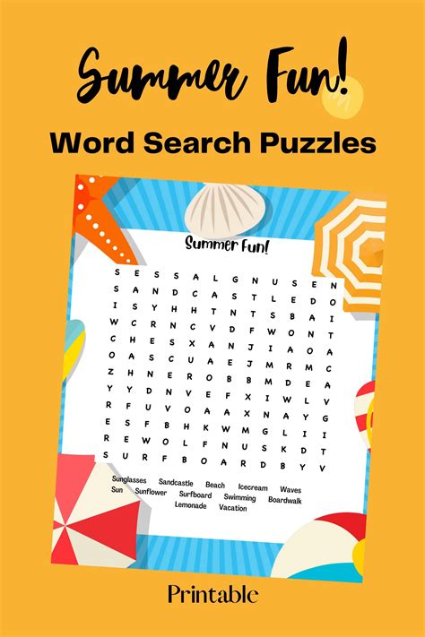 Summer Fun Word Search Puzzle Printable Beach Party Games Summer Kid S
