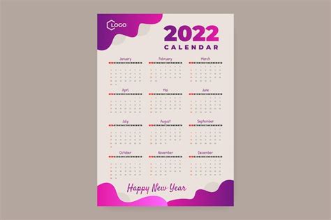 Plantilla De Calendario 2022 Vector Premium