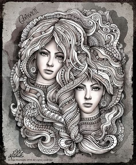 Gemini Zodiac Twins Mandala Art