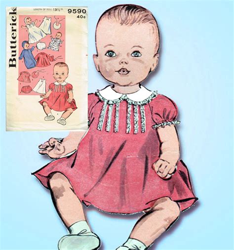 1950s Vintage Butterick Sewing Pattern 9590 13in Baby Doll Clothes