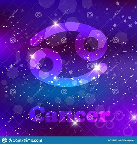 Cancer Zodiac Sign On A Cosmic Purple Background With Sparkling Stars