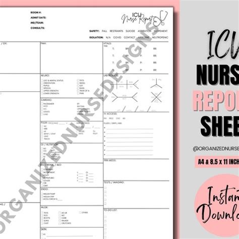 Icu Nurse Report Sheet Etsy