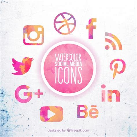 Watercolor Social Media Icons Vector Premium Download
