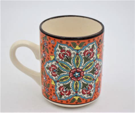 Hand Crafted Turkish Ceramic Coffee Mug In Colourful Relief Nirvana