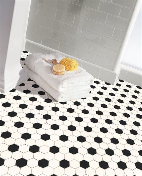 37 Black And White Hexagon Bathroom Floor Tile Ideas And