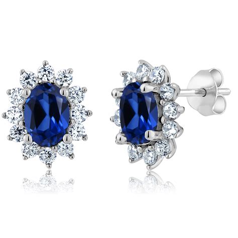 Sterling Silver Blue Simulated Sapphire Earrings Cttw Oval