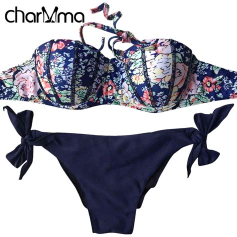 Charmma Women Alluring Print Underwire Bikini Set Push Up Brazilian