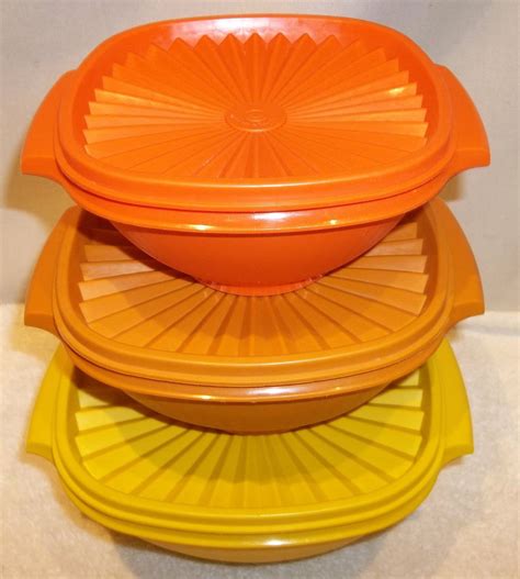 Vintage Tupperware Servalier Storage Bowls Set Harvest Colors Autumn