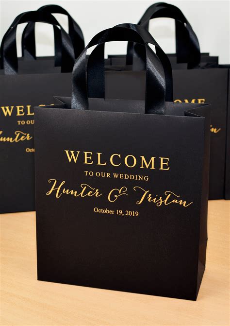 25 Black And Gold Wedding Welcome Bags Elegant Personalized Bag With