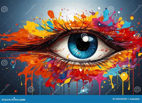 Colorful Eye With Abstract Paint Splashes Background 3d Illustration