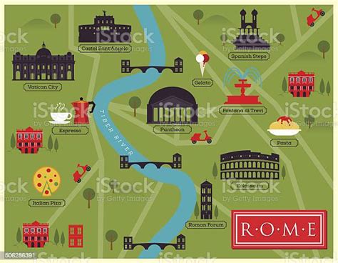 City Map Illustration Of Rome Landmarks And Vector Map Icons