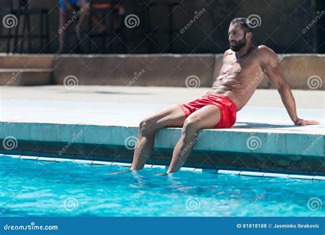 Man Resting At Swimming Pool Stock Photo Image Of Lifestyle Adult