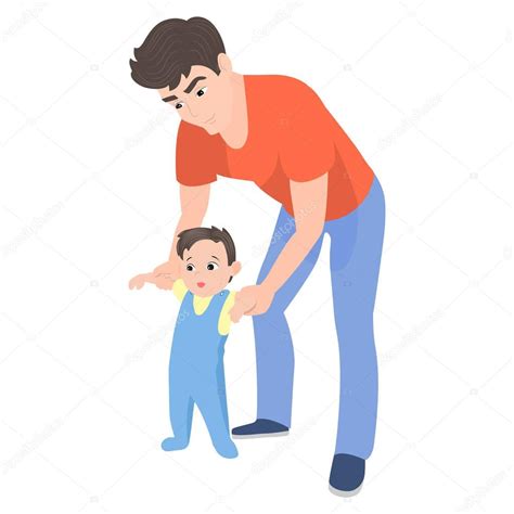 Vector De Dibujos Animados Padre Enseñando A Su Hijo A Caminar Vector