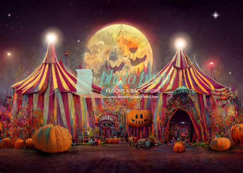 Spooky Circus Tents Photography Backdrop Halloween Pumpkins Haunted