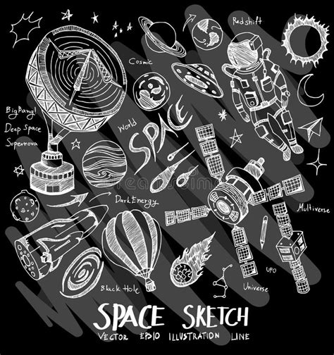 Space Doodle Illustration Wallpaper Background Line Sketch Style Stock