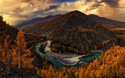 Скачать обои Altai 4k Autumn Forest River Mountains Russia Asia