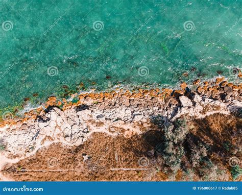 Aerial View Seascape Ocean Waves Crashing Rocks Drone Photography