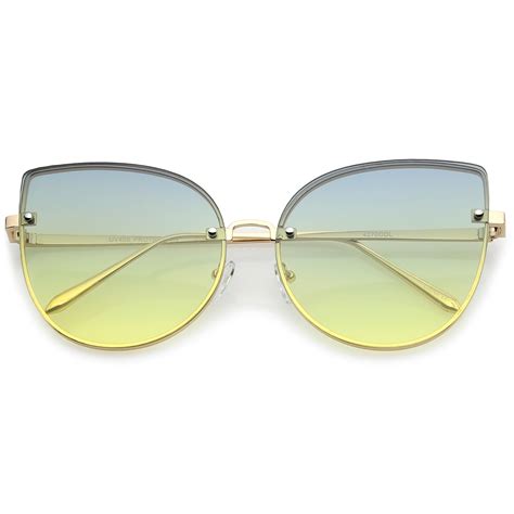 Sunglassla Oversize Slim Metal Rimless Gradient Flat Lens Cat Eye Sunglasses Ebay