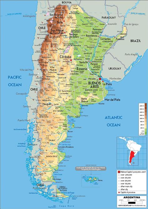 Geographical Map Of Argentina Topography And Physical Features Of