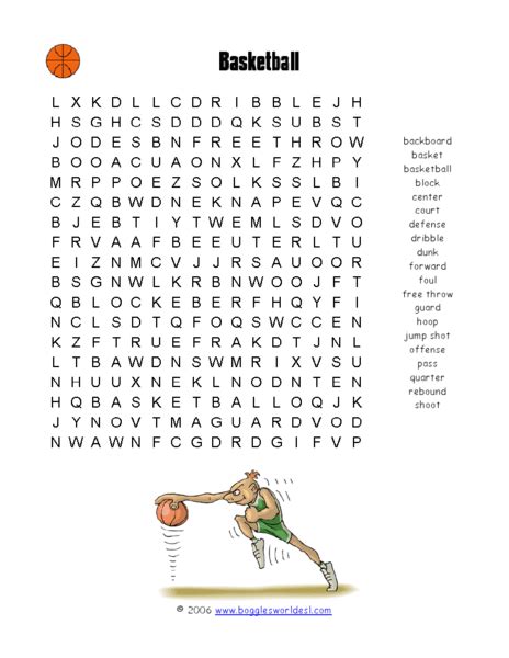 Wordsearch Basketball Worksheet For 1st 5th Grade Lesson Planet