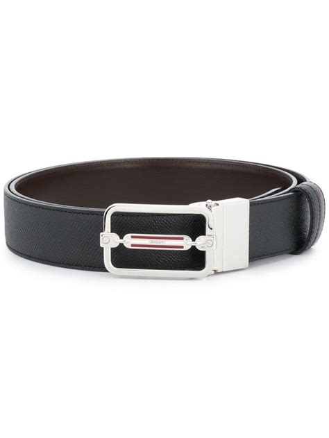 Bally Striped Buckle Belt In Black Modesens Leather Belts Men