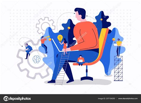 Illustrations Flat Design Concept Teamwork Small People Businessman Working Together — Stock ...