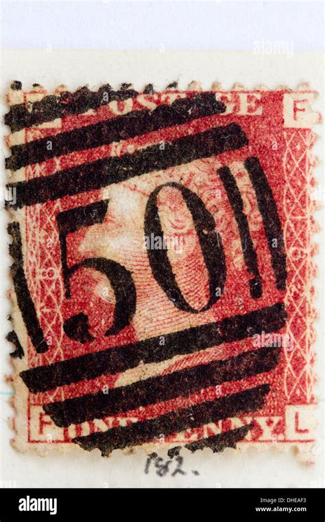 Victorian Stamp Collection British Penny Red Postage Stamp Stock Photo