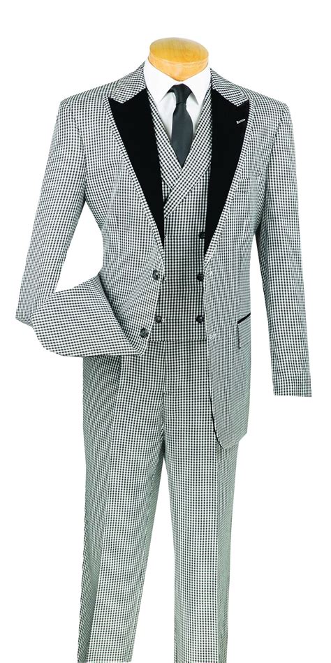 Mens 3 piece classic tweed herringbone check grey navy slim fit vintage suit. Black Houndstooth 3 Pieces Slim Fit Suit with Fancy Double ...