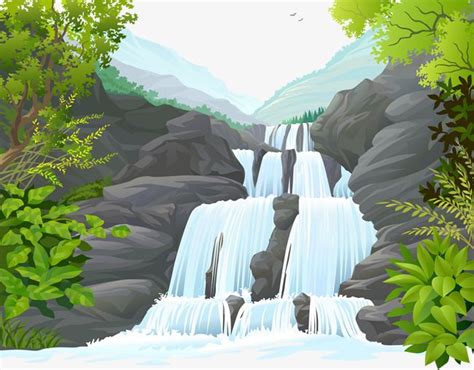 Waterfalls Landscape Waterfall Clipart Leaves Flow Png And Vector