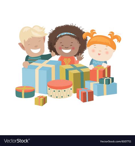 Kids Opening Christmas Presents Clipart