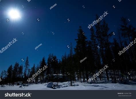 Night Winter Scene Full Moon Starry Stock Photo 162461786