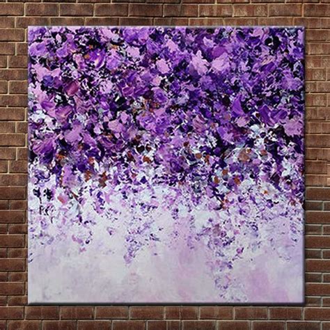 Hand Painted Abstract Art Purple Flower Landscape Canvas Oil Painting