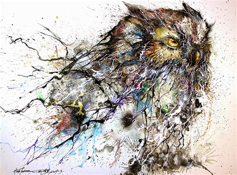 Stunning “night Owl” Illustration Created With Expressive Splatters Of