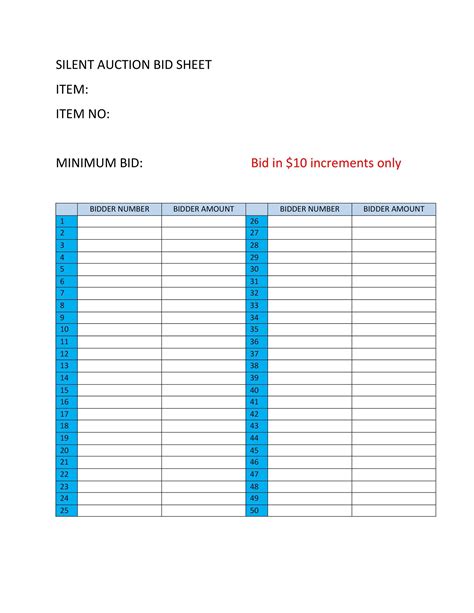 40 Silent Auction Bid Sheet Templates Word Excel Templatelab
