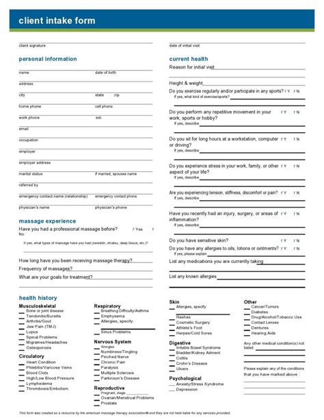 Printable Client Intake Forms Free Templates Templatelab