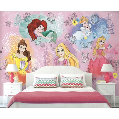 Roommates Disney Princess Peel And Stick Wall Mural Pink And Yellow
