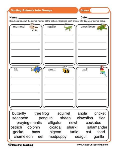 Sorting Animals Into Groups Worksheet Have Fun Teaching