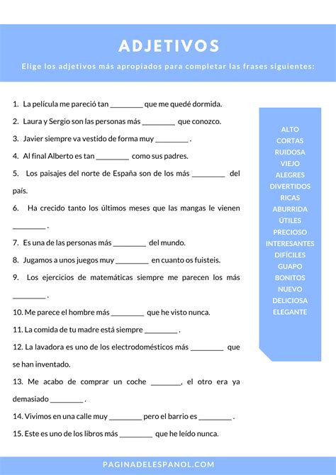 Adjetivos La Página Del Español