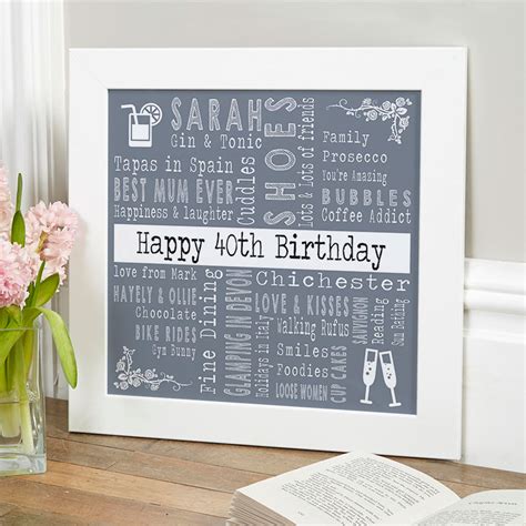 From your head to your toes, find apparel that fits your unique sense of style. Personalized 40th Unique Birthday Gifts For Her | Word Art ...